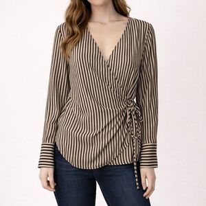 Vtg H&M Vertical Striped Surplice V-Neck Long Sleeve Wrap Blouse